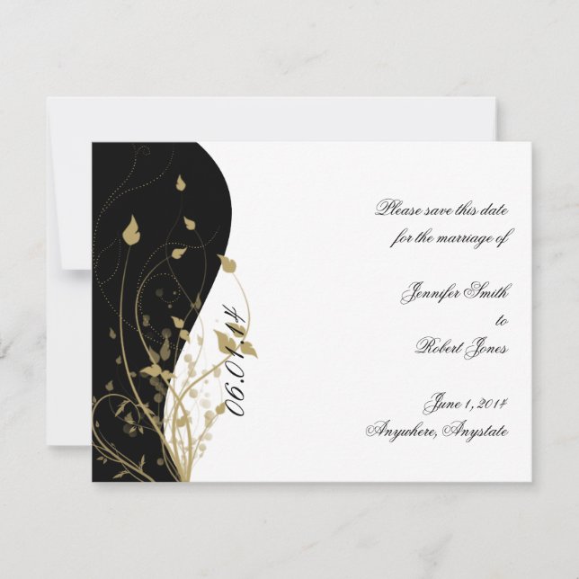 Gold Floral courbe mariage Enregistrer la carte Da (Devant)