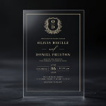 Gold Floral Crest Monogram Wedding Elegant Acrylic Invitations<br><div class="desc">Capture the essence of sophistication with a formal floral crest monogram wedding design. This elegant blend of timeless floral motifs and a personalized monogram crest adds a touch of refinement to your wedding décor and stationery. Ideal for couples seeking a classic yet distinguished style, the design enhances the overall atmosphere...</div>