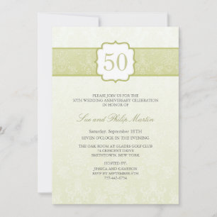 Gold Floral Damask 50e Mariage Invitation Annivers