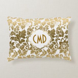 Gold Floral Damask Decorative Pillow