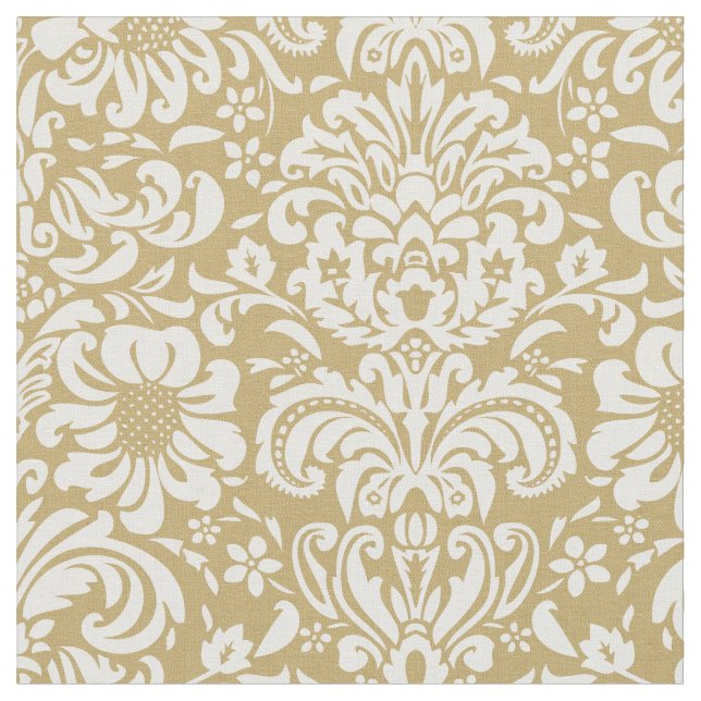 Gold Floral Damask Fabric (Close Up)