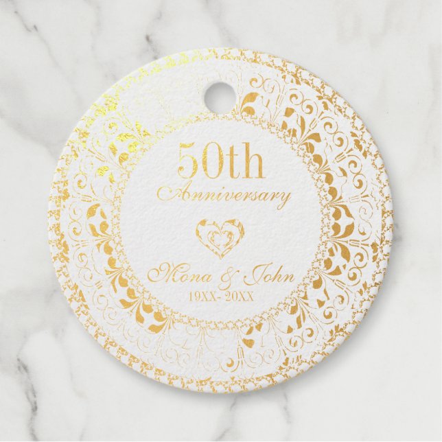Gold Floral Damask Favour Tags (Front)