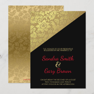 Gold Floral Damask Texture Wedding Invitation