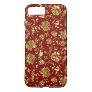 Gold Floral Damasks Burgundy Background Case-Mate iPhone Case