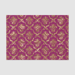 Gold Floral Damasks & Custom Deep Pink Background Tissue Paper