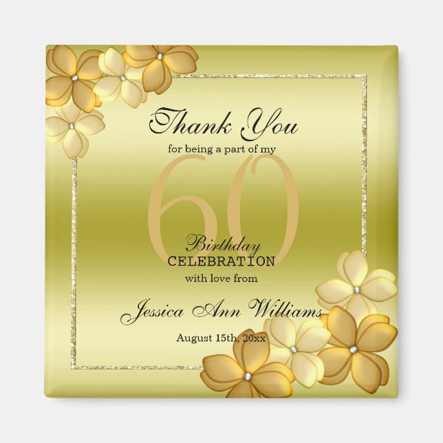 Gold Floral Decoration & Glitter 60th Birthday     Magnet (Front)