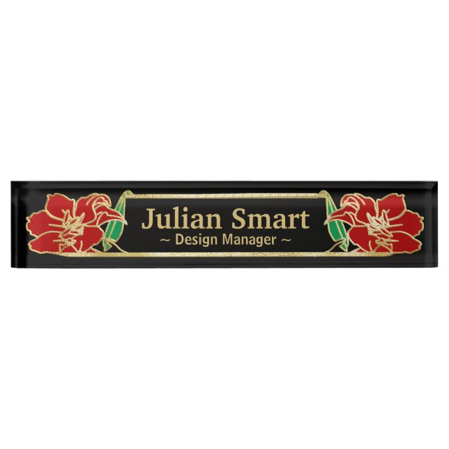 Gold Floral design with frame Desk Name Plate (Front)