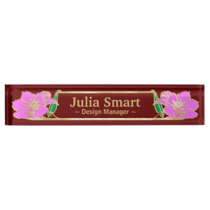 Gold Floral design with frame Desk Name Plate