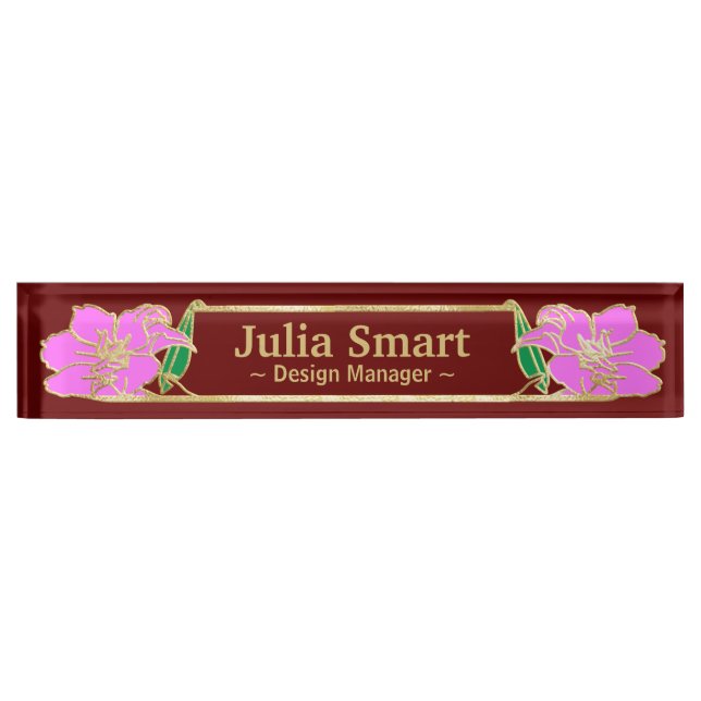 Gold Floral design with frame Desk Name Plate (Front)