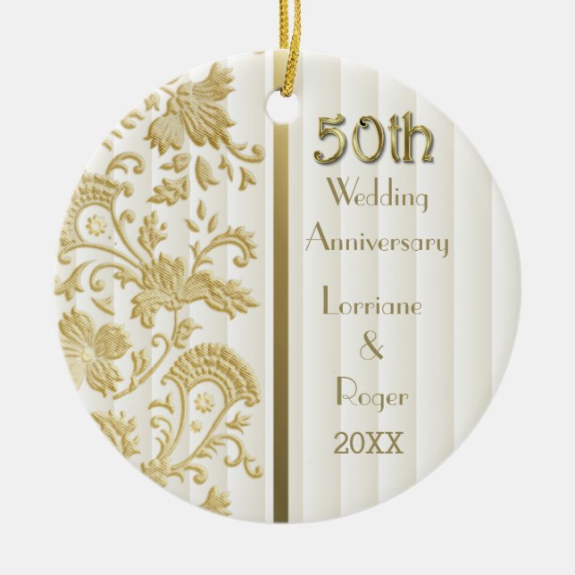 Gold Floral Elegance 50th Wedding Anniversary Ceramic Ornament (Front)