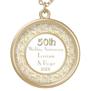 Gold Floral Elegance 50th Wedding Anniversary Gold Plated Necklace