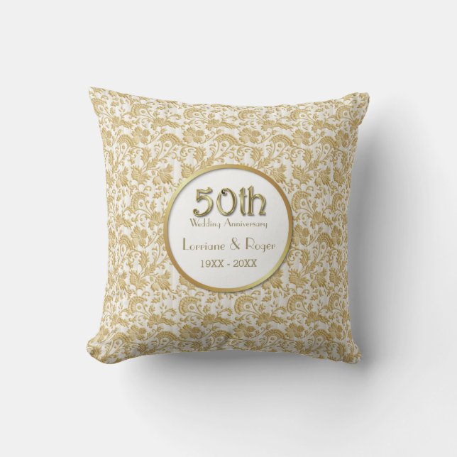 Gold Floral Elegance 50th Wedding Anniversary Throw Pillow (Front)