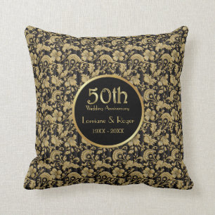 Gold Floral Elegance 50th Wedding Anniversary Throw Pillow