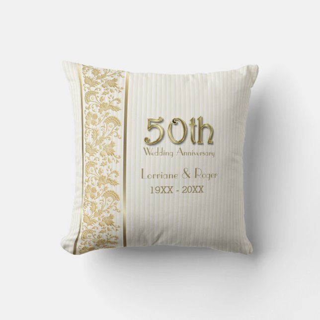 Gold Floral Elegance 50th Wedding Anniversary Throw Pillow (Front)