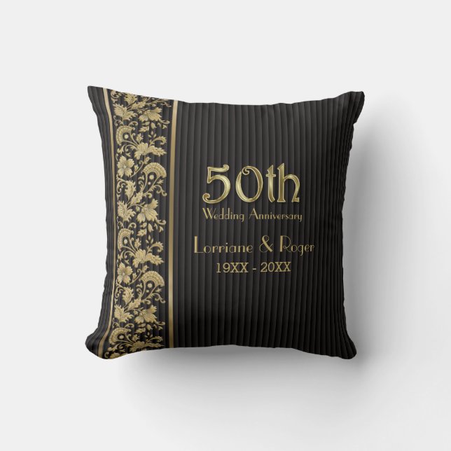 Gold Floral Elegance 50th Wedding Anniversary Throw Pillow (Front)