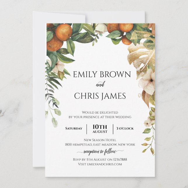 Gold Floral | Elegant Eucalyptus Greenery Invitation (Front)