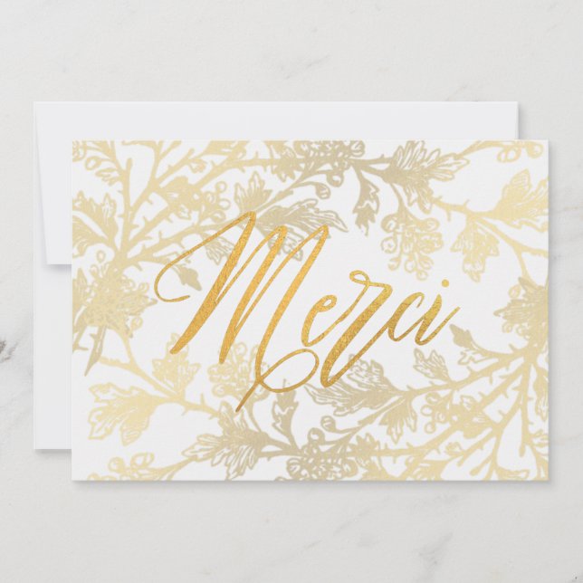 Gold Floral Elegant Merci Custom Thank You Cards (Front)