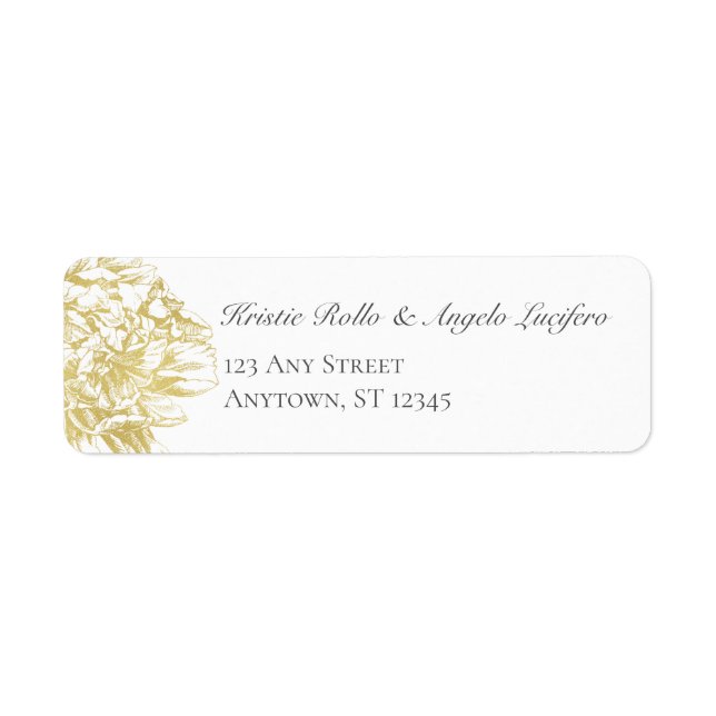 Gold Floral Elegant Wedding Return Address Label (Front)