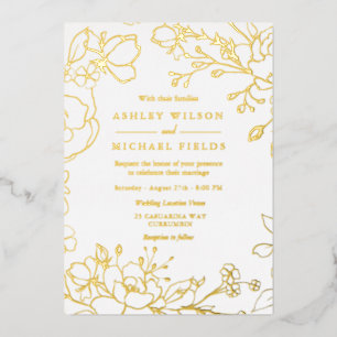 Gold Floral Elegant White Modern Wedding Real Gold