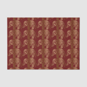 Gold Floral Elephant Pattern On Dark Red Tissue Paper