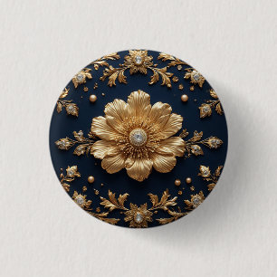 Gold Floral Embellishment 1 Inch Round Button
