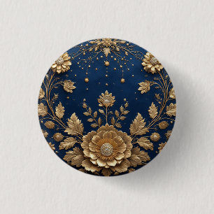 Gold Floral Embellishment 1 Inch Round Button