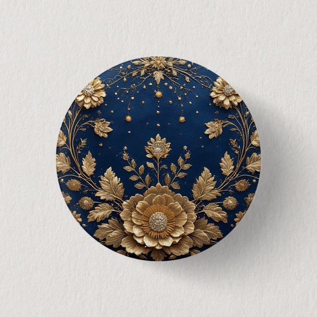 Gold Floral Embellishment 1 Inch Round Button (Front)