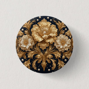 Gold Floral Embellishment 1 Inch Round Button