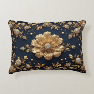 Gold Floral Embellishment Accent Pillow