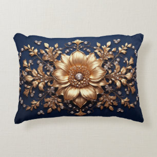 Gold Floral Embellishment Accent Pillow