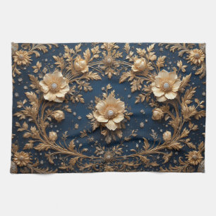 Gold Floral Embellishment Kitchen Towel