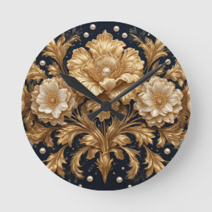 Gold Floral Embellishment Round Clock