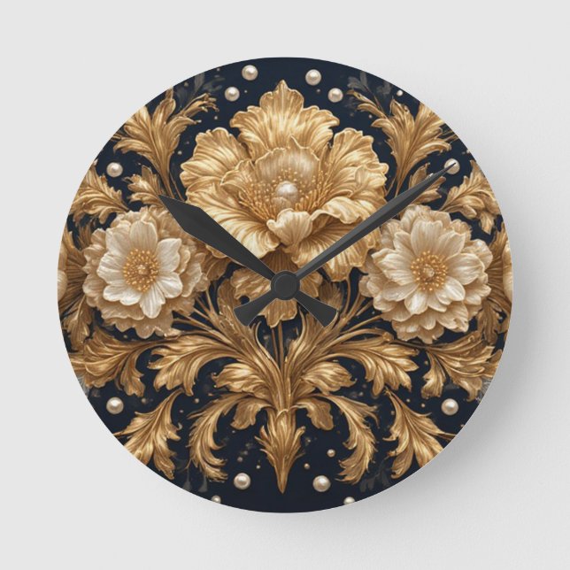 Gold Floral Embellishment Round Clock (Front)