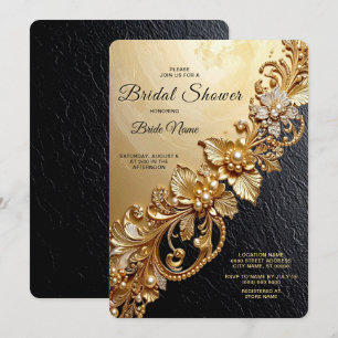 Gold floral embellishments Bridal Shower Invitation