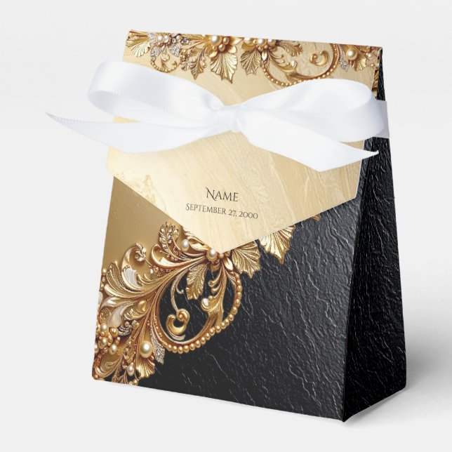 Gold Floral Embellishments Favor Box (Front Side)