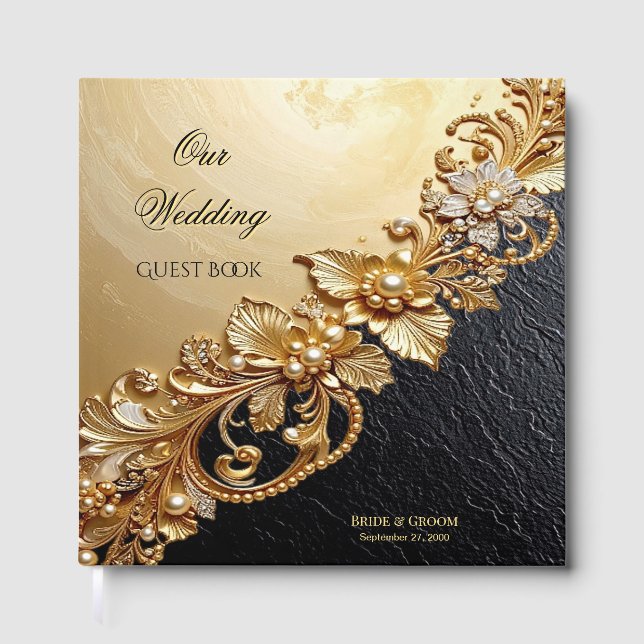 Gold Floral Embellishments Guest Book (Front)