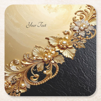 Gold Floral Embellishments Paper Coaster