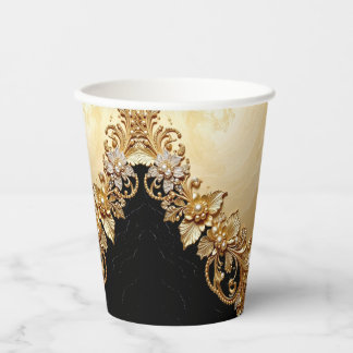 Gold Floral Embellishments Paper Cups