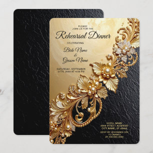 Gold floral embellishments Rehearsal Dinner Invitation