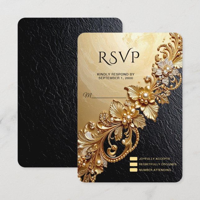 Gold Floral Embellishments RSVP Card (Front/Back)