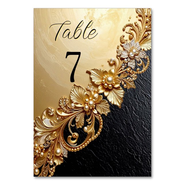 Gold Floral Embellishments Table Number (Front)
