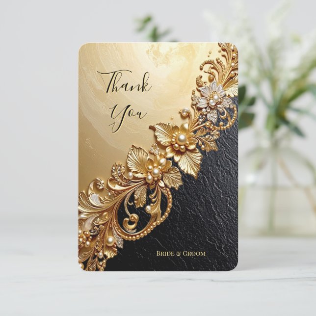 Gold Floral Embellishments Thank You Card (Standing Front)