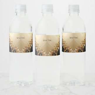Gold Floral Embellishments Water Bottle Label