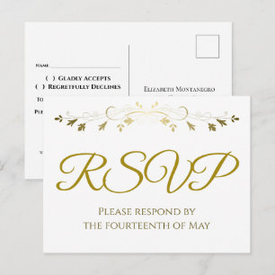 Gold Floral Filigree Border Elegant Wedding RSVP Postcard