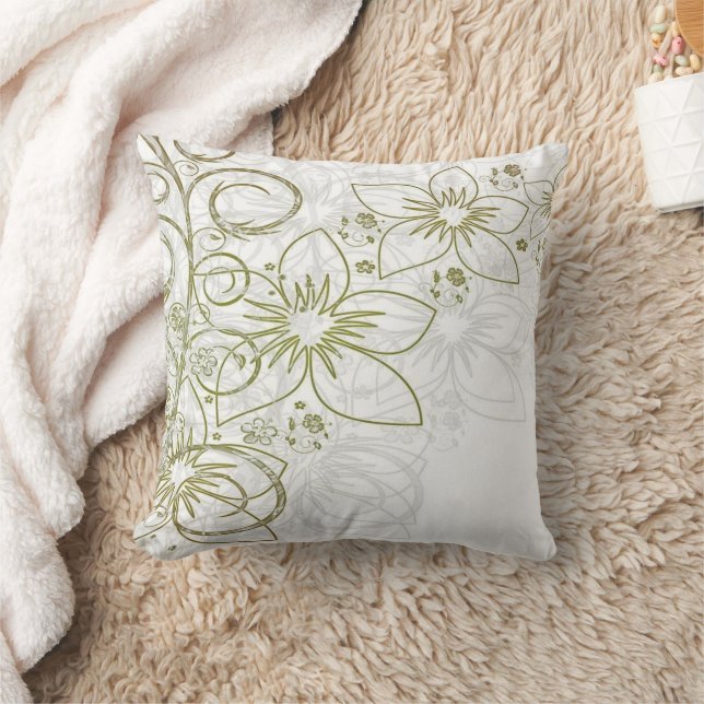 Gold Floral Flowers Throw Pillow  (Blanket)