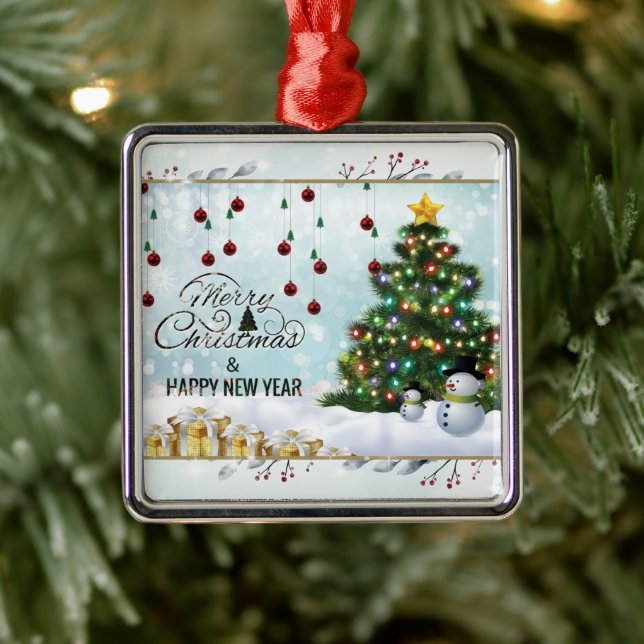 Gold, Floral Fram Christmas Married Metal Ornament (Tree)