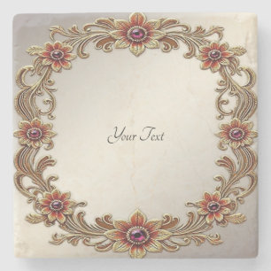 Gold Floral Frame Stone Coaster