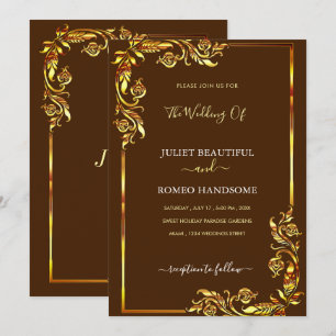 Gold Floral Frame Wedding Invite - Custom Colours