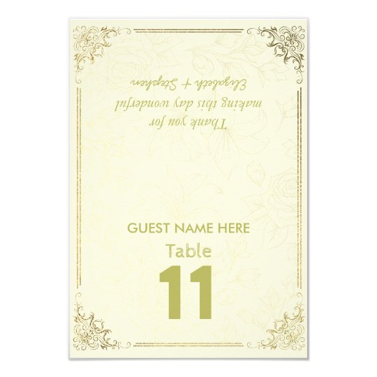 Gold Floral Frame Wedding Seating Table Number Card