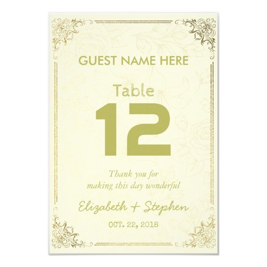 Gold Floral Frame Wedding Seating Table Number Card